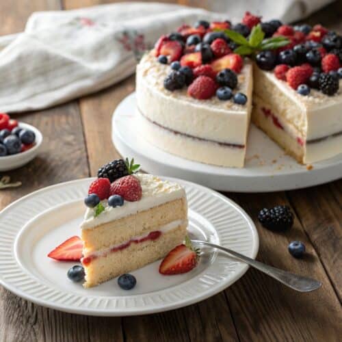 Chantilly cake with berries and cream