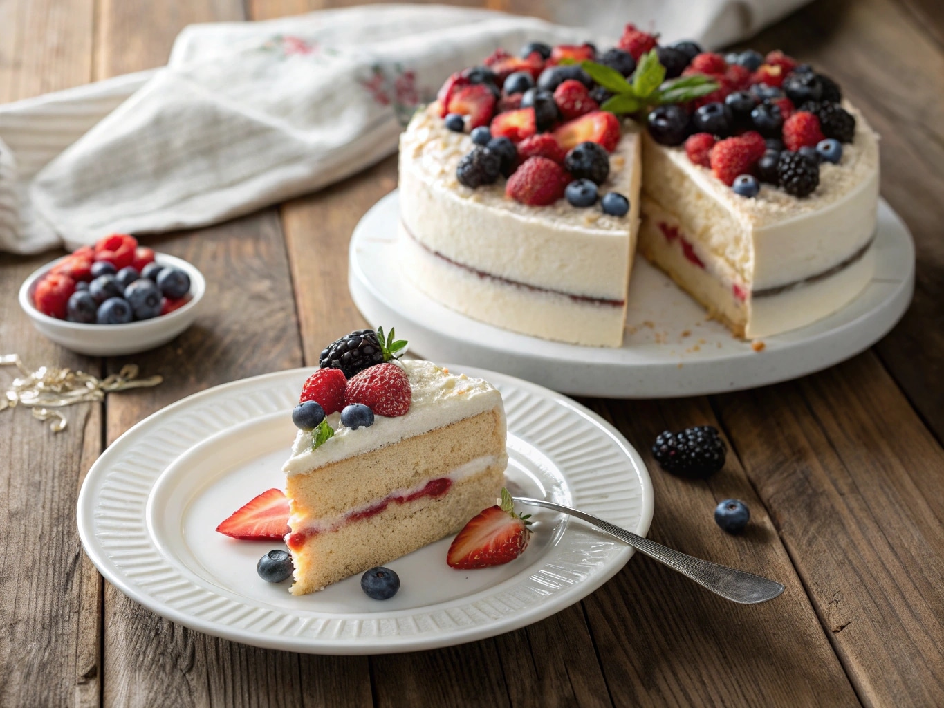 Chantilly cake with berries and cream