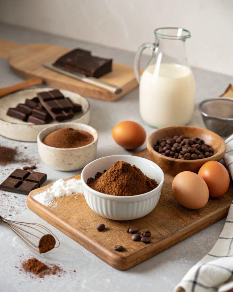 chocolate cake espresso ingredients on counter