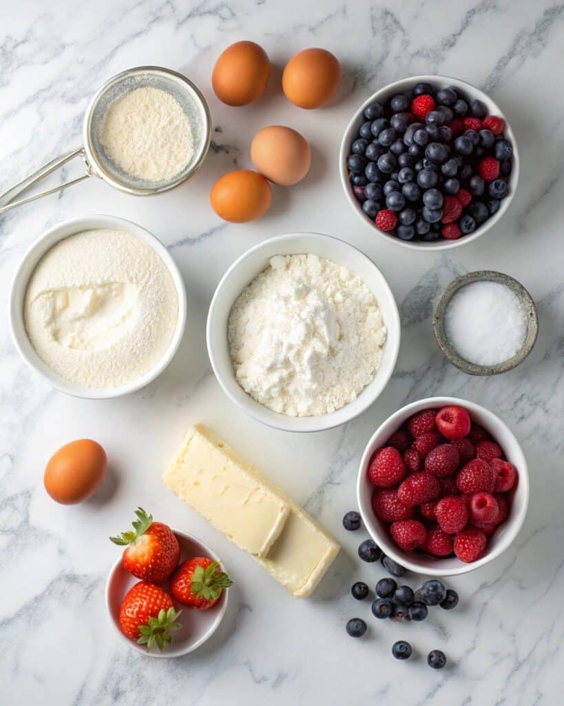 Chantilly cake ingredients flat lay