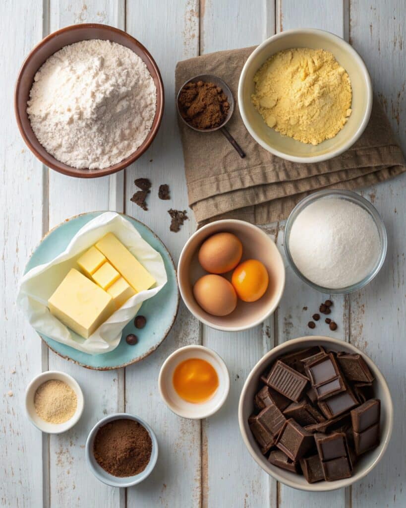 ingredients for yellow cake with chocolate buttercream
