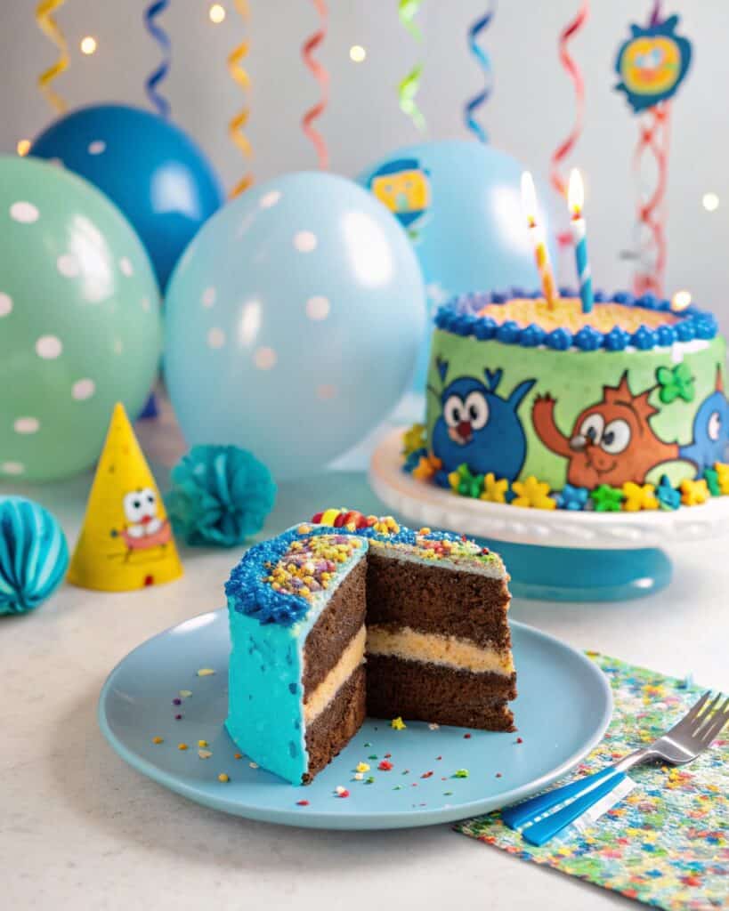 Slice of Bluey birthday cake