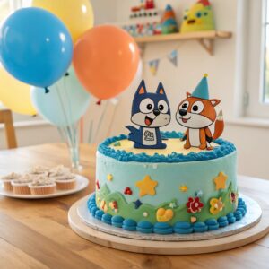 bluey and bingo cake birthday table display
