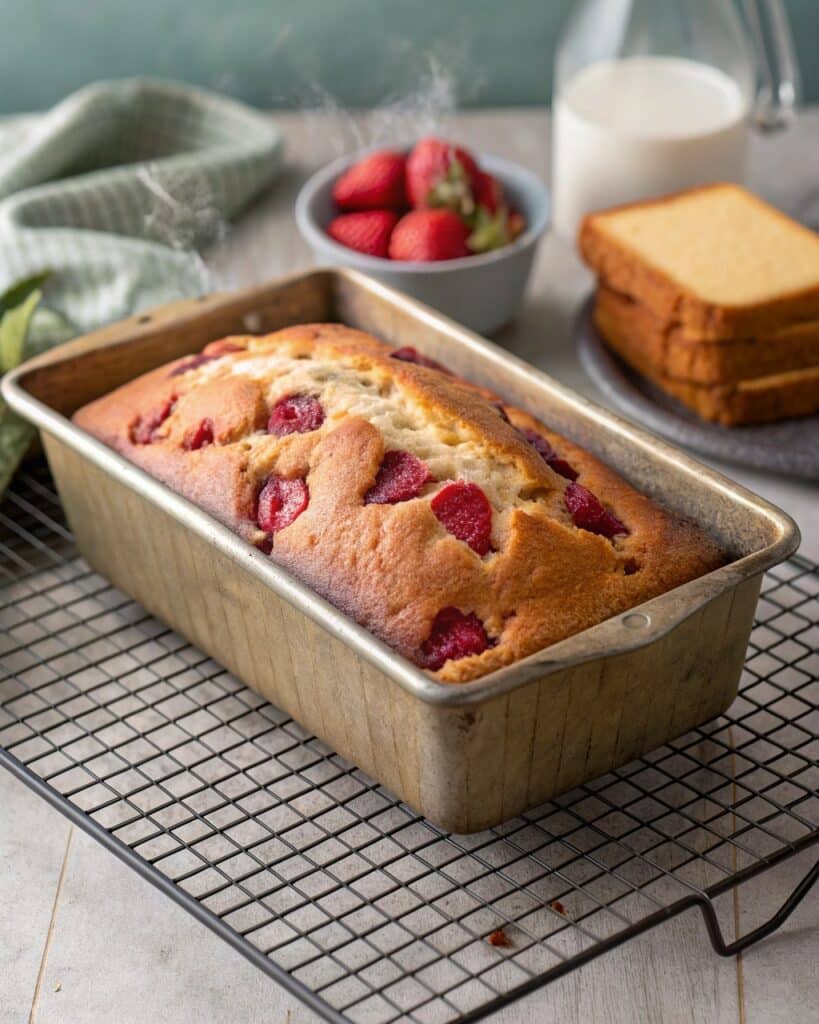Strawberry pound cake served with whipped cream