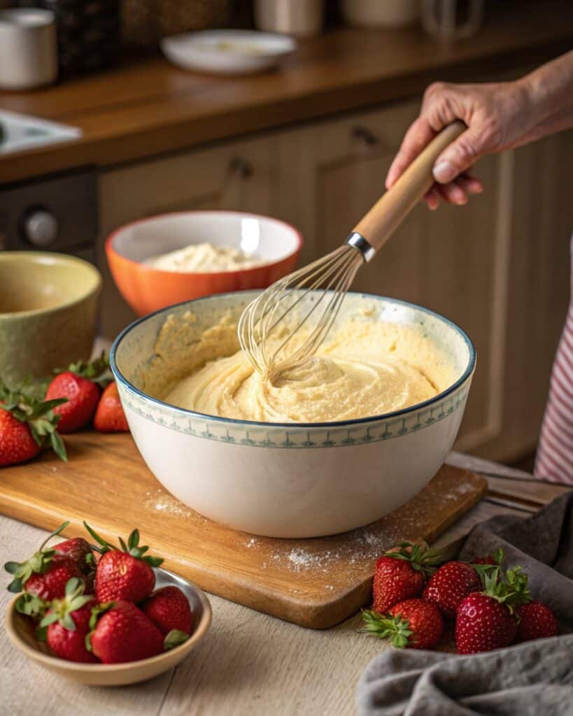 Mixing strawberry pound cake batter