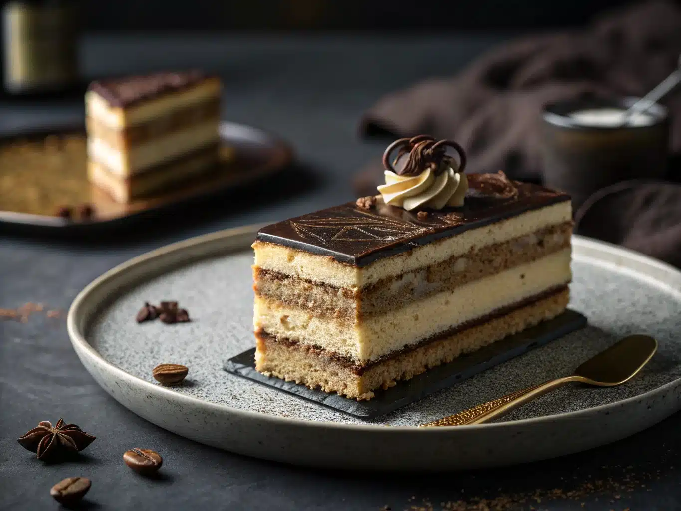 Gateau Opera Cake Recipe – Sliced French dessert with almond sponge, ganache, and buttercream