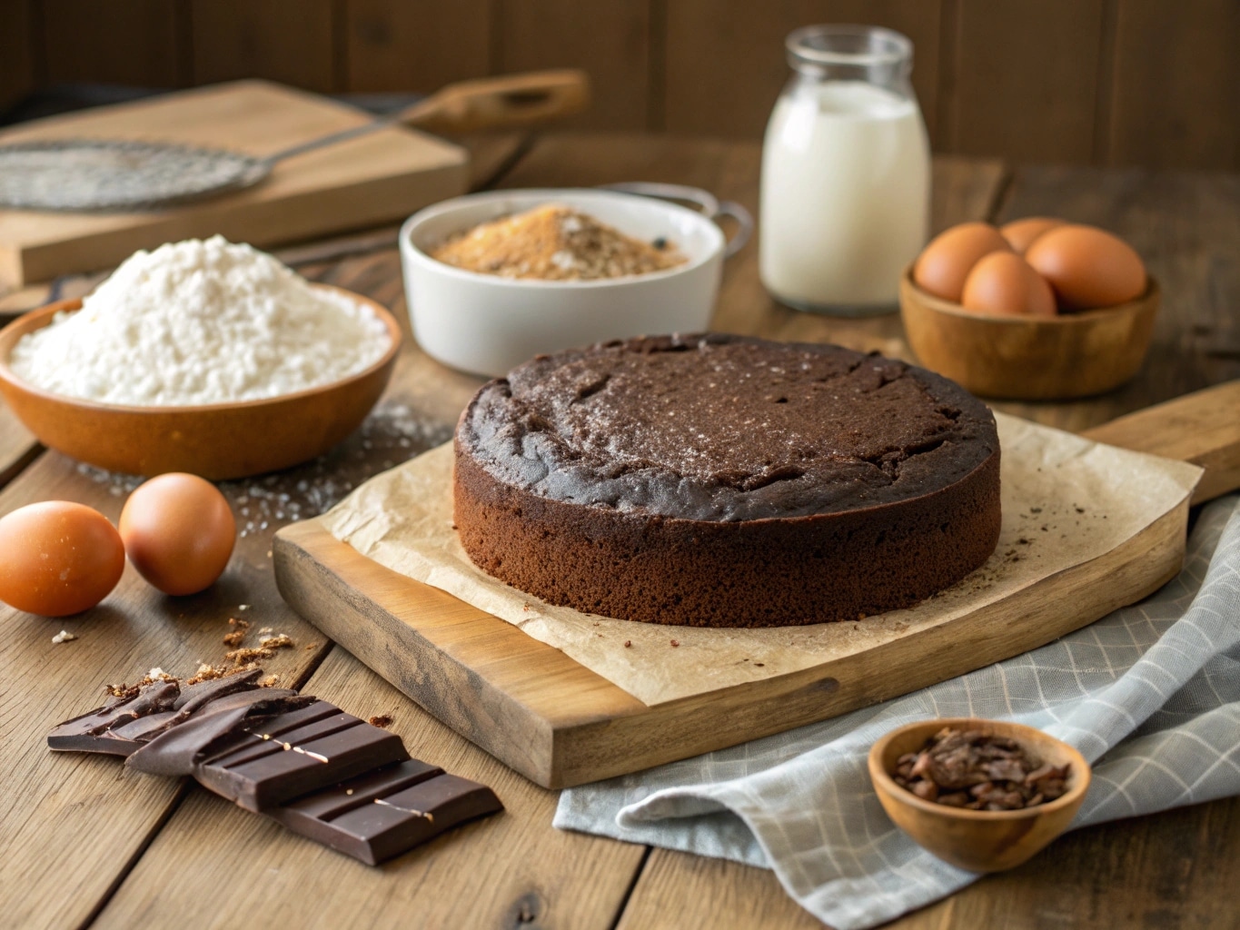 Sugar free chocolate cake on wooden table