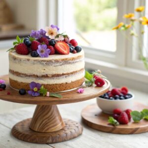 vegan vanilla cake topped with berries