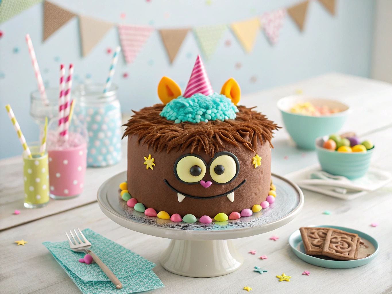 Labubu birthday cake decorated with chocolate frosting and fondant