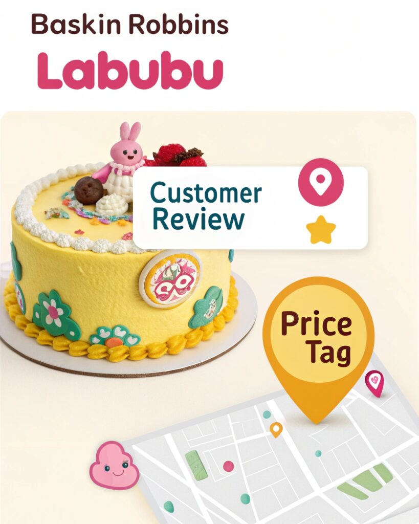 Baskin Robbins Labubu character cake with pastel design
