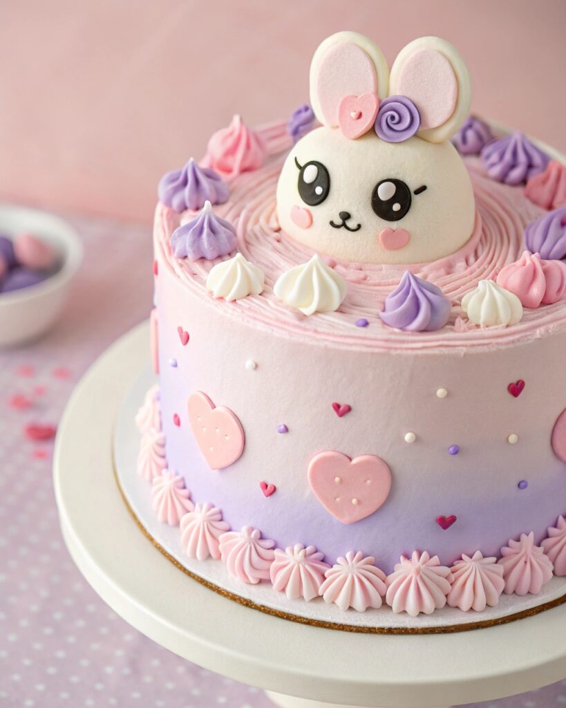 Pastel Labubu cake in kawaii colors with fondant details