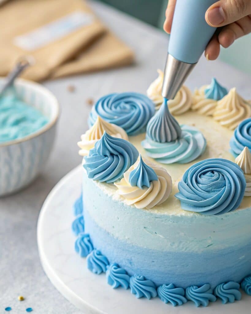 frosting bluey cake with fondant features