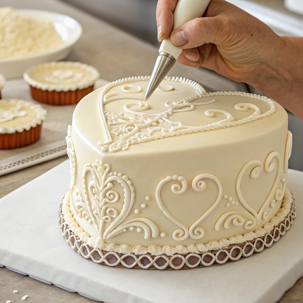 piping lambeth heart cake swags