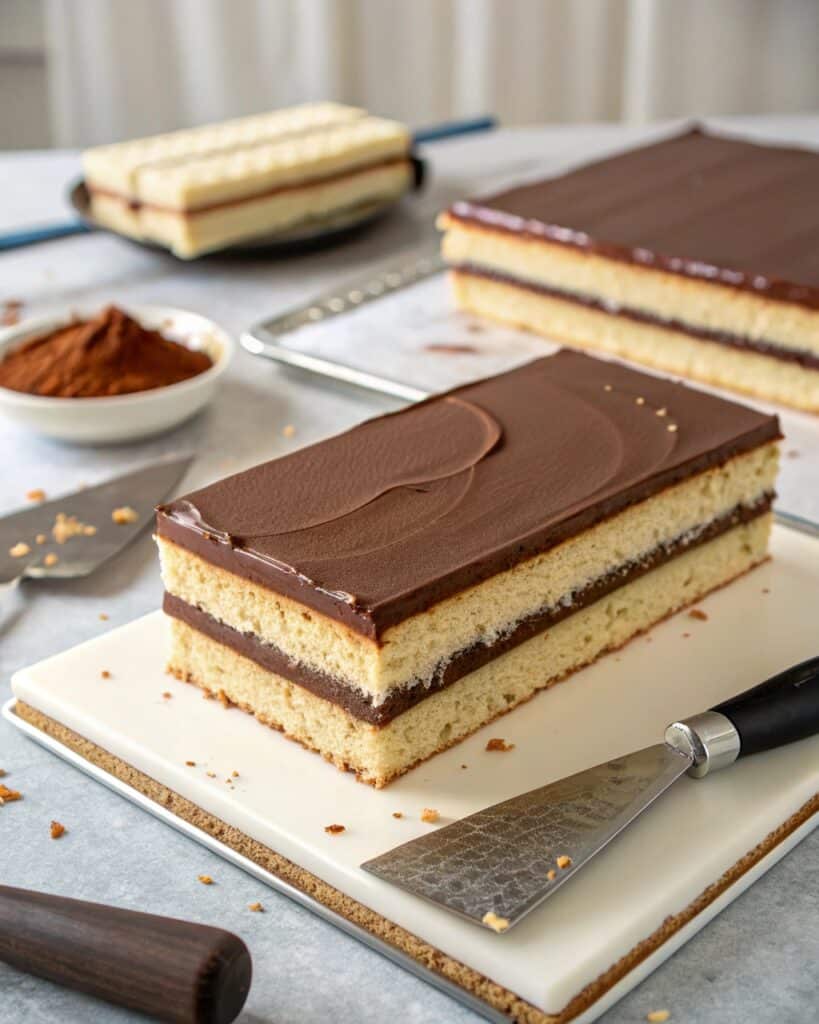 gateau opera cake layering step