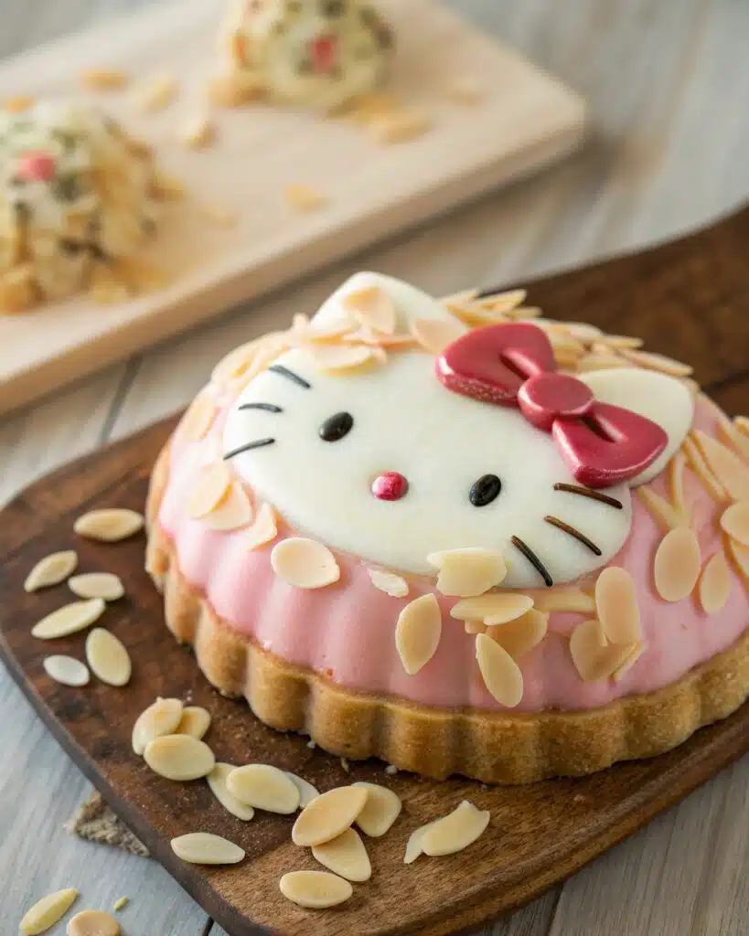 Almond pound Hello Kitty cake with raspberry glaze