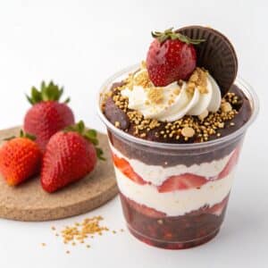 Dubai chocolate strawberry dessert cup