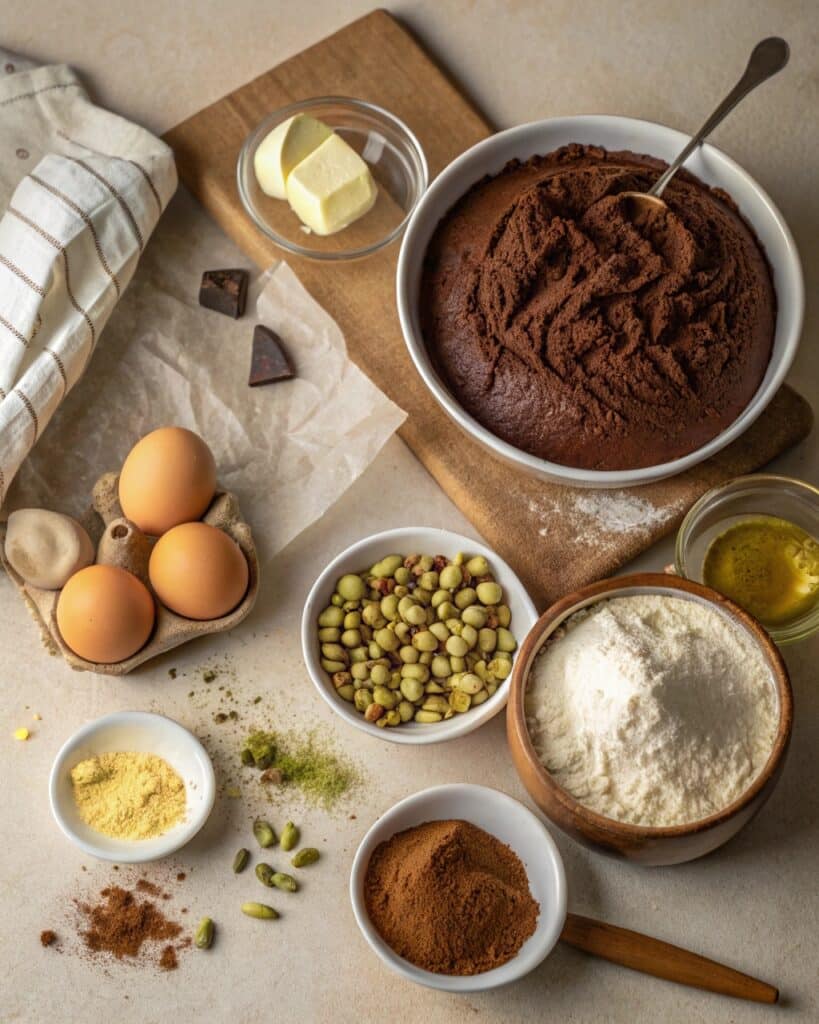 chocolate cake with pistachio cream ingredients