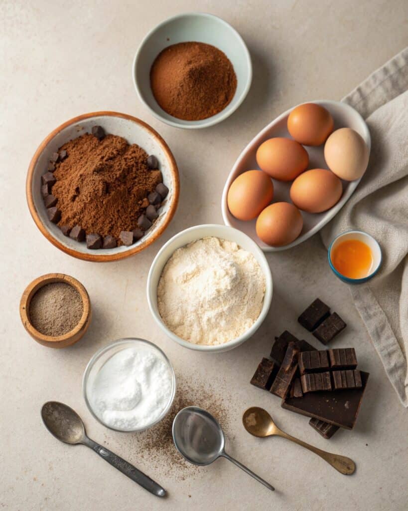 Sugar free cake ingredients with almond flour and cocoa