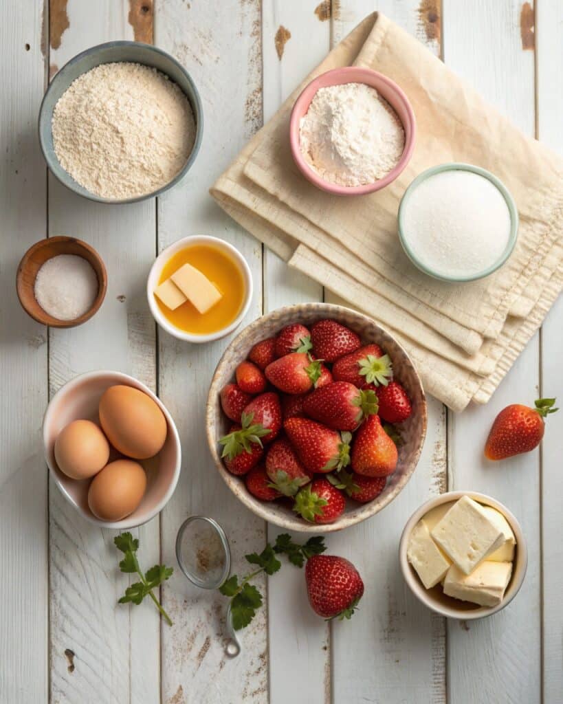 Ingredients for making strawberry pound cake