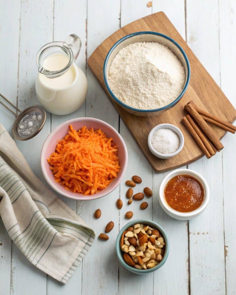vegan carrot cake ingredients laid out