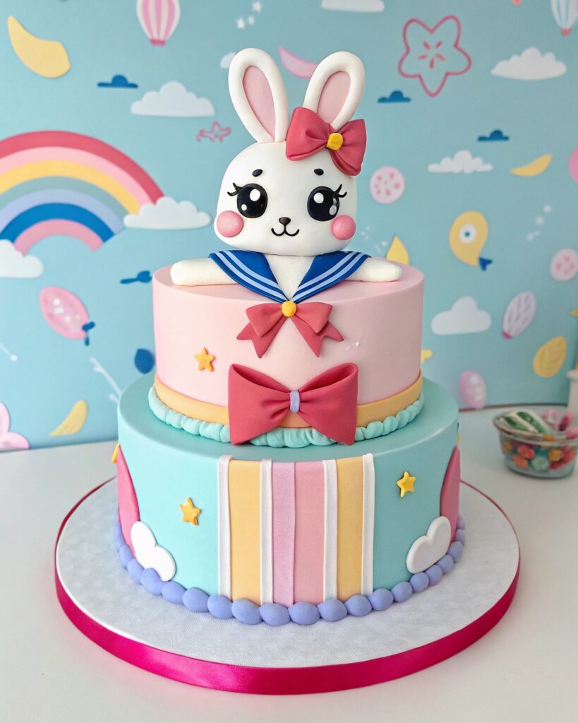 Custom Labubu cake with anime-style crossover design