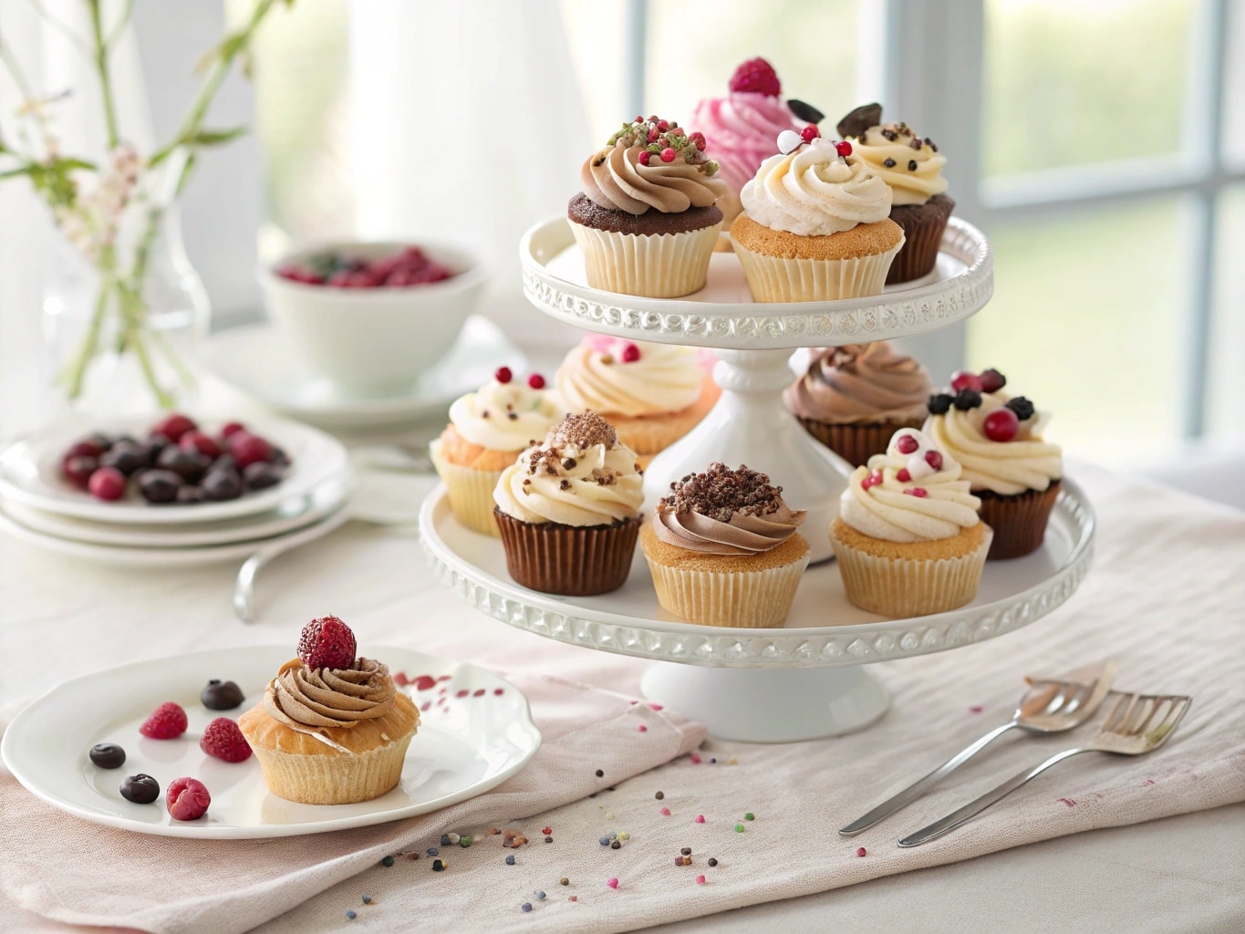 Mini cupcakes on rustic wood table