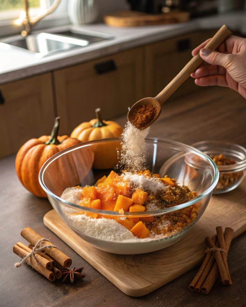 Mixing Vegan Pumpkin Dump Cake Batter