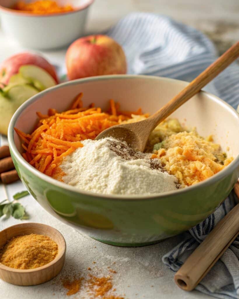 mixing vegan carrot cake batter
