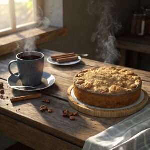 Freshly baked coffee cake recipe with cinnamon crumble