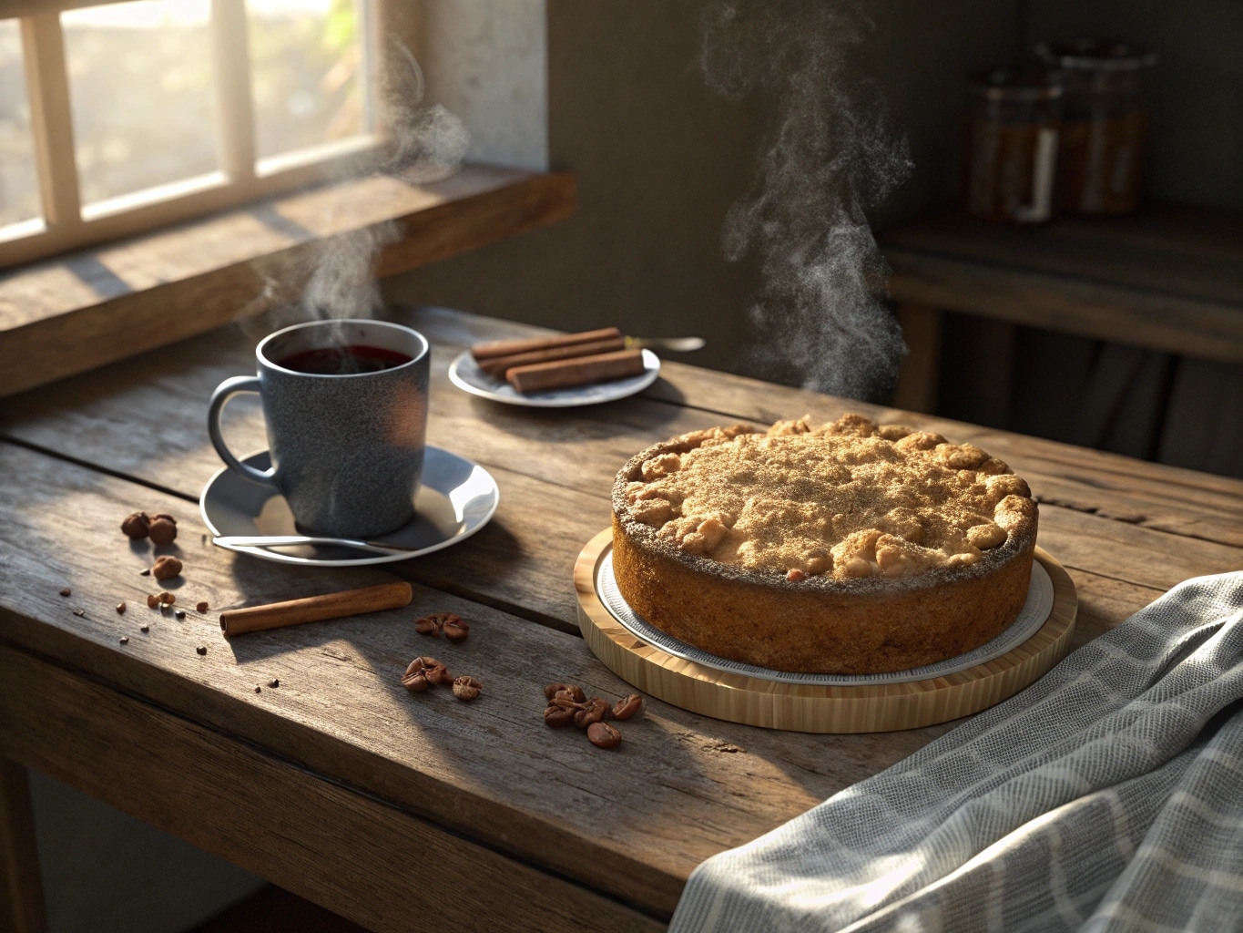 Freshly baked coffee cake recipe with cinnamon crumble