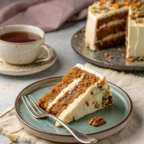 slice of vegan carrot cake served