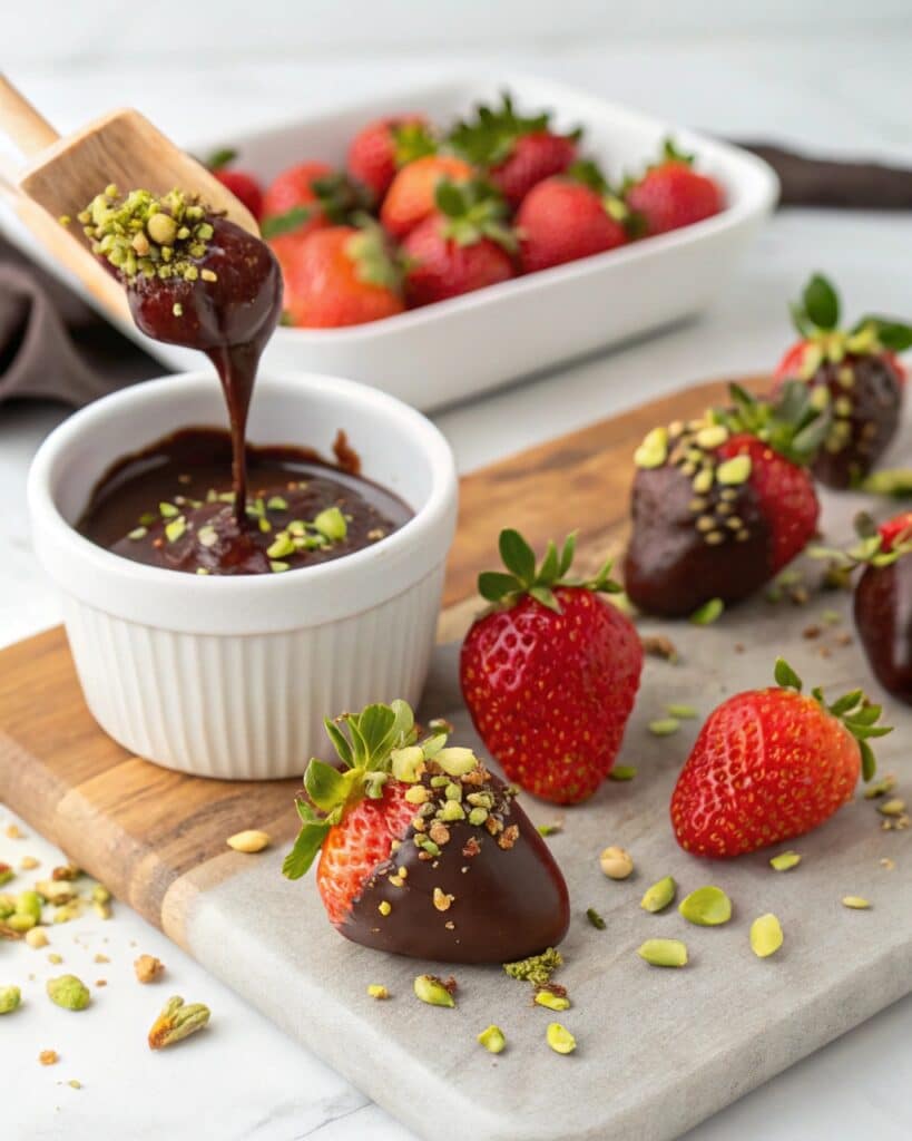 Dipping strawberries in Dubai-style chocolate