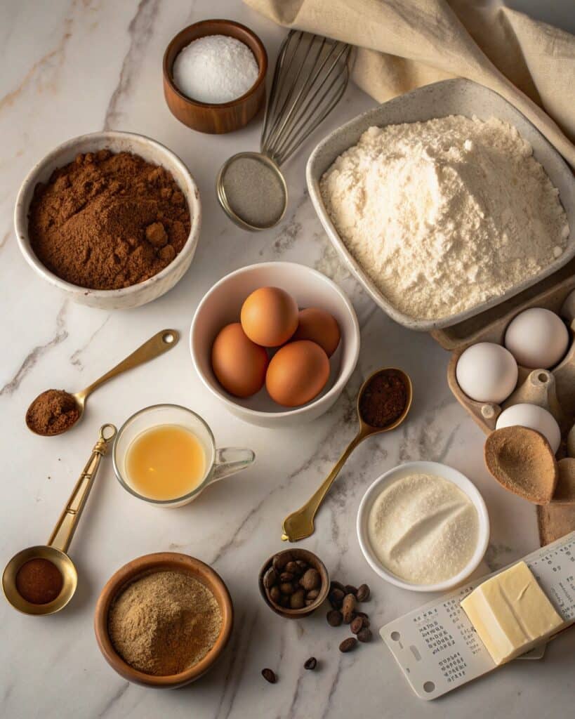 Baking ingredients for chocolate mini cupcakes