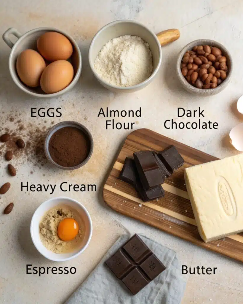 Gateau Opera Cake Ingredients – Chocolate, espresso, almond flour, and eggs