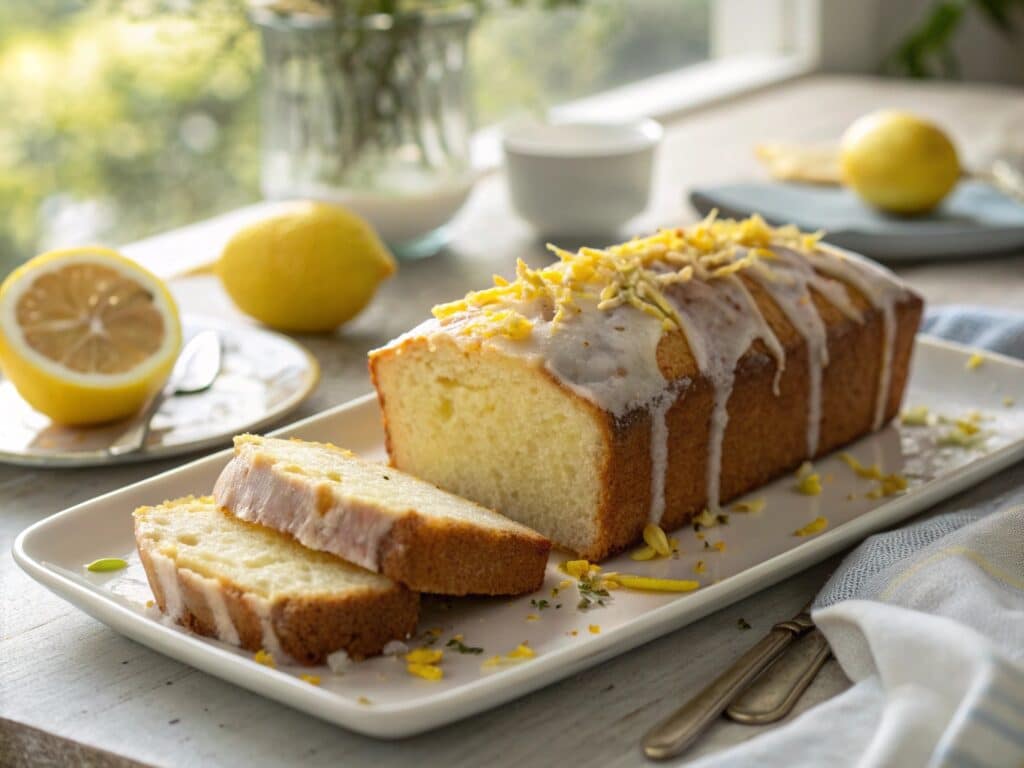 Moist and tangy lemon pound cake recipe with glaze