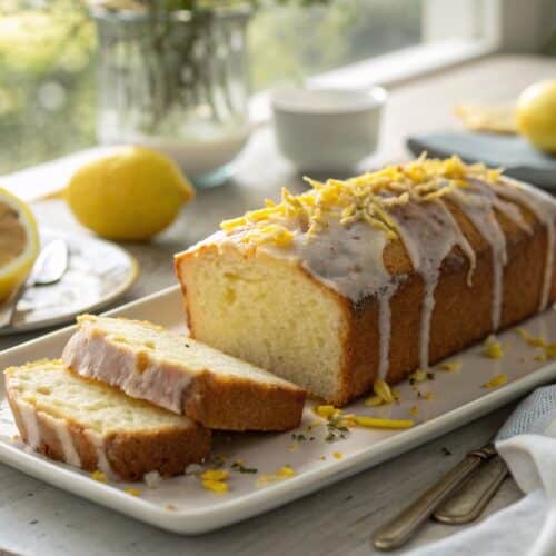 Moist and tangy lemon pound cake recipe with glaze