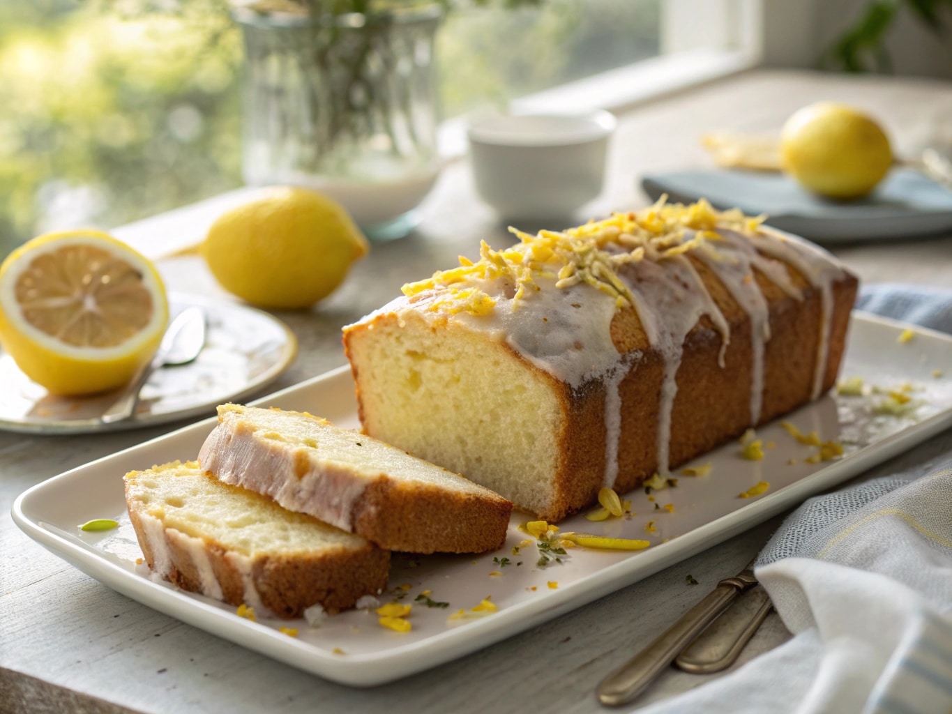 Moist and tangy lemon pound cake recipe with glaze
