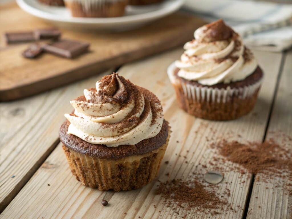 tiramisu cupcakes with mascarpone and cocoa frosting