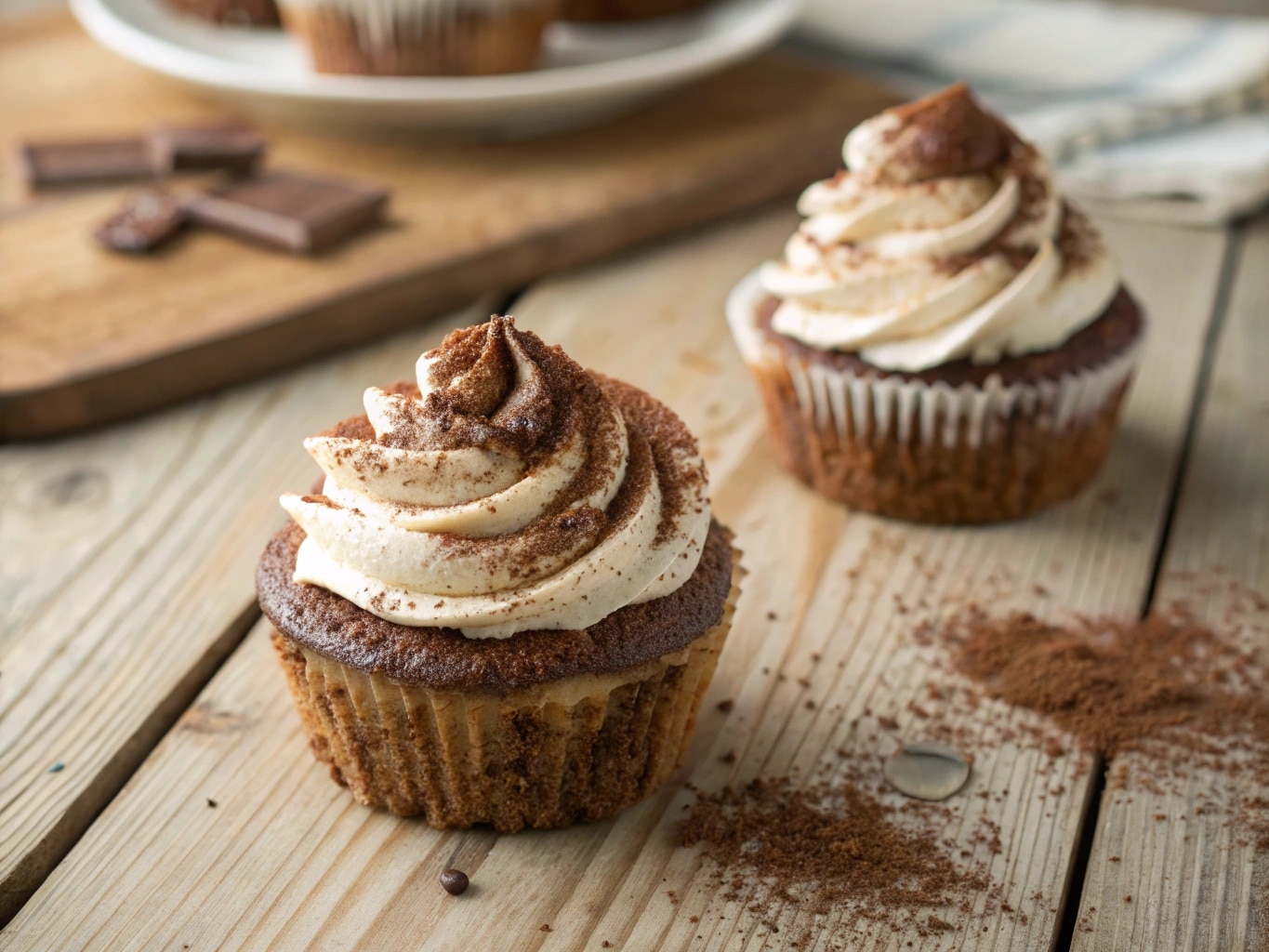 tiramisu cupcakes with mascarpone and cocoa frosting