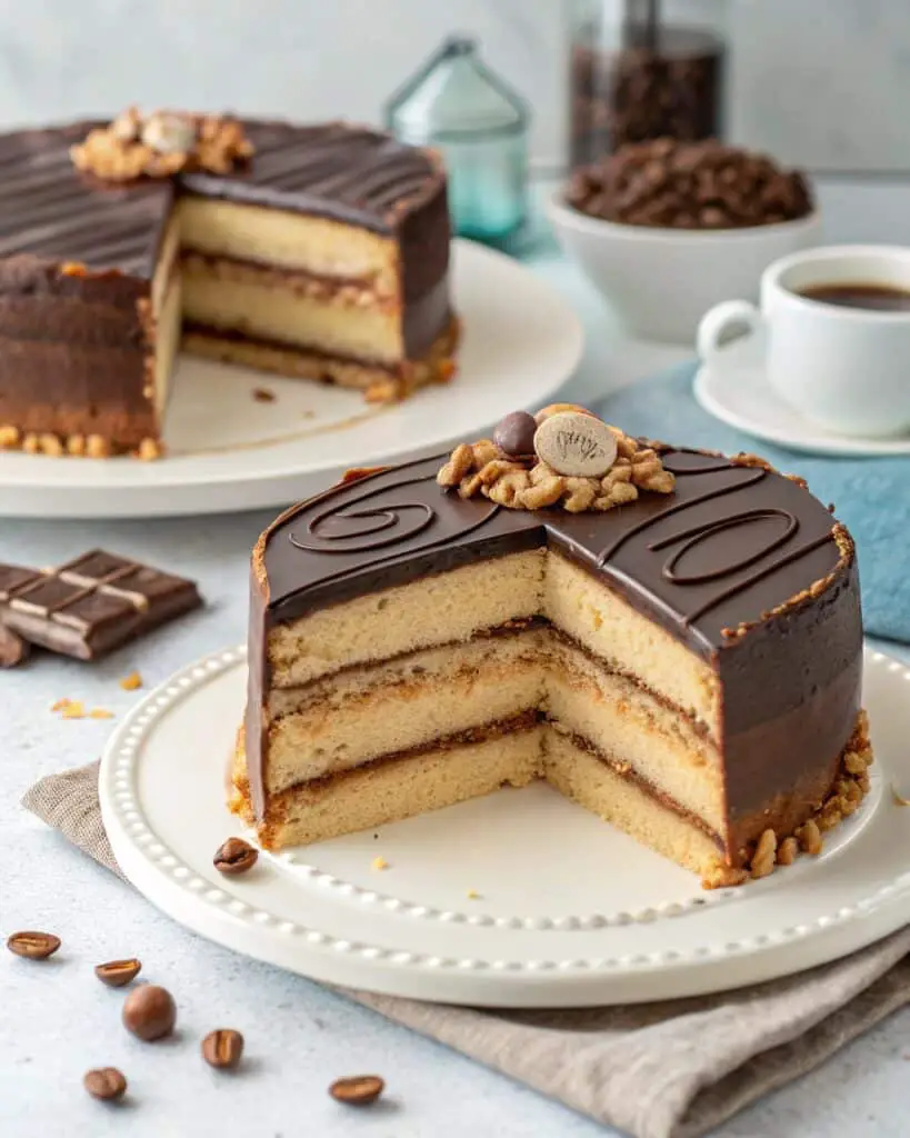 classic opera cake slice with layered textures