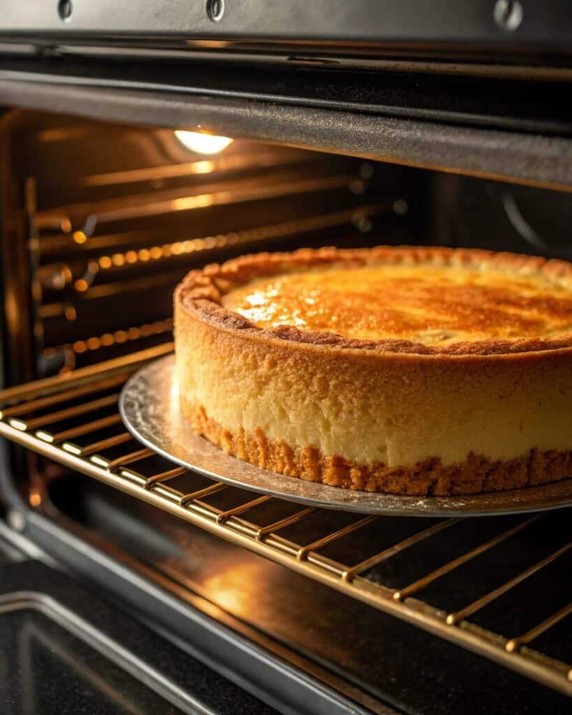 Cake baking in oven showing chemical changes