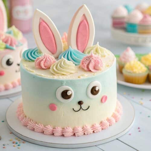 Labubu ice cream cake with fondant ears and pastel decorations