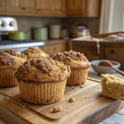 Freshly baked coffee cake muffins with crumb topping