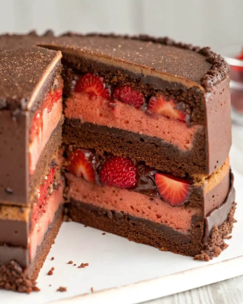 chocolate strawberry cake with strawberry filling