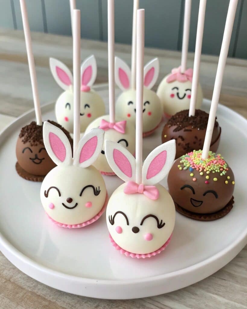 Decorating Labubu cake pops with faces and ears