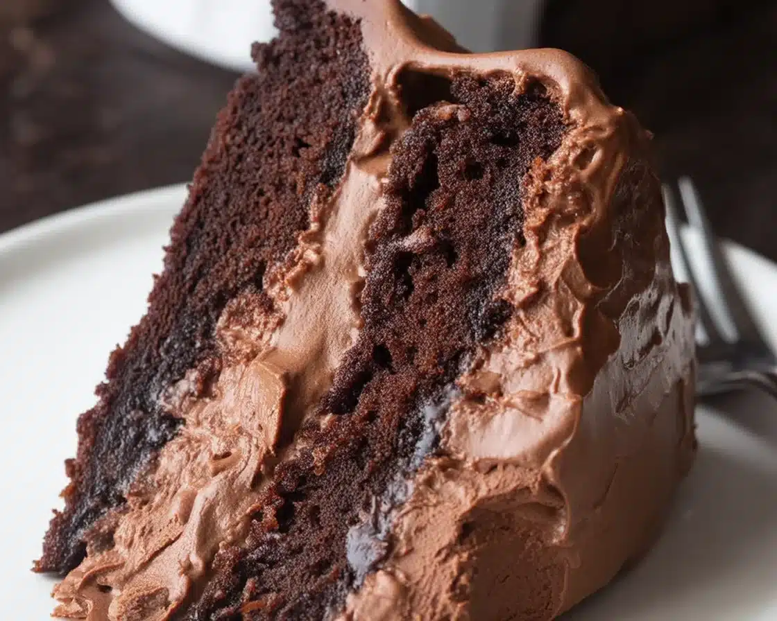 Decadent vegan chocolate cake with rich frosting and a moist, fluffy texture.