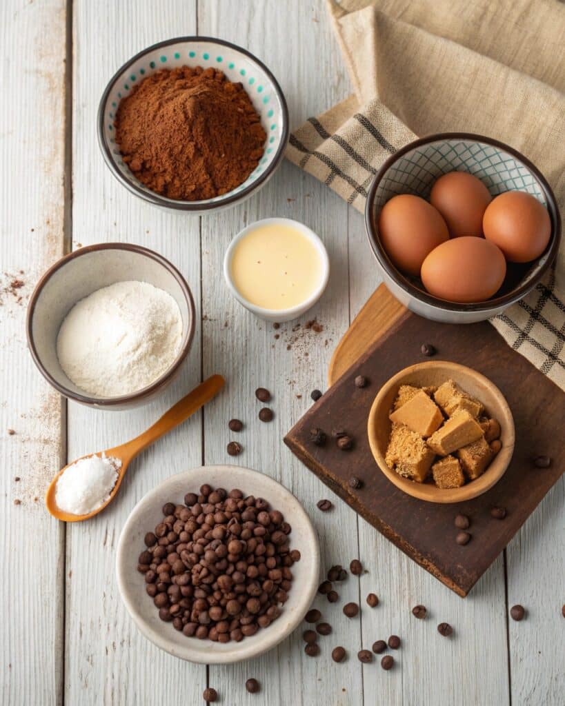 Ingredients for chocolate coffee cake
