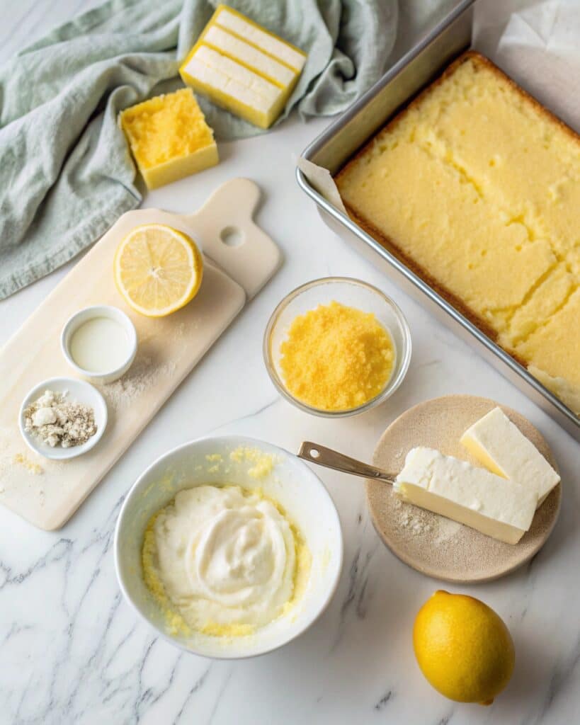 Ingredients for lemon cream cheese dump cake