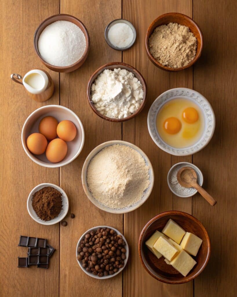 Coffee cake muffin ingredients on kitchen counter