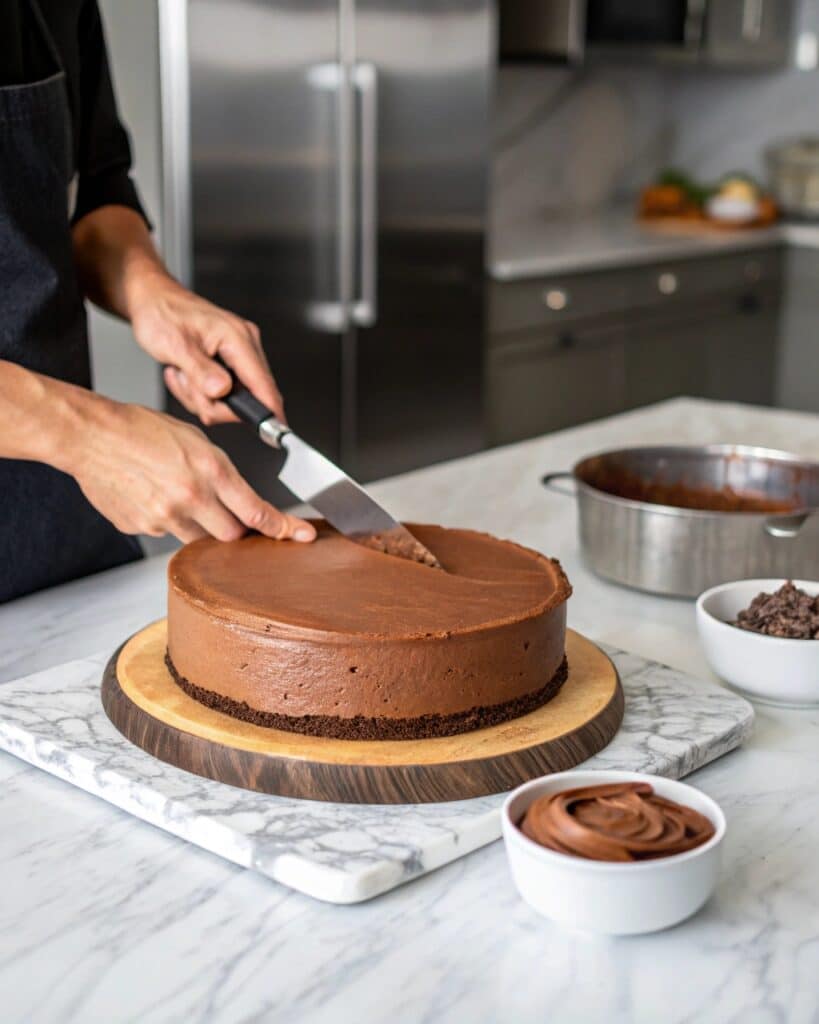 layering chocolate mousse cake